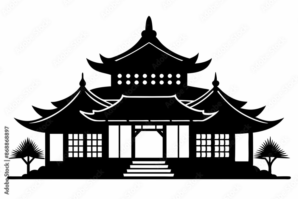 Fototapeta premium Chinese house silhouette vector illustration, black chinese building