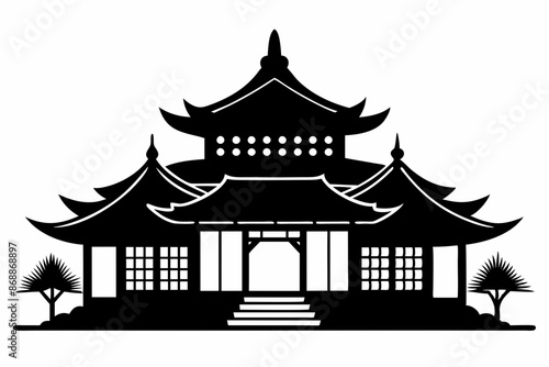 Chinese house silhouette vector illustration, black chinese building