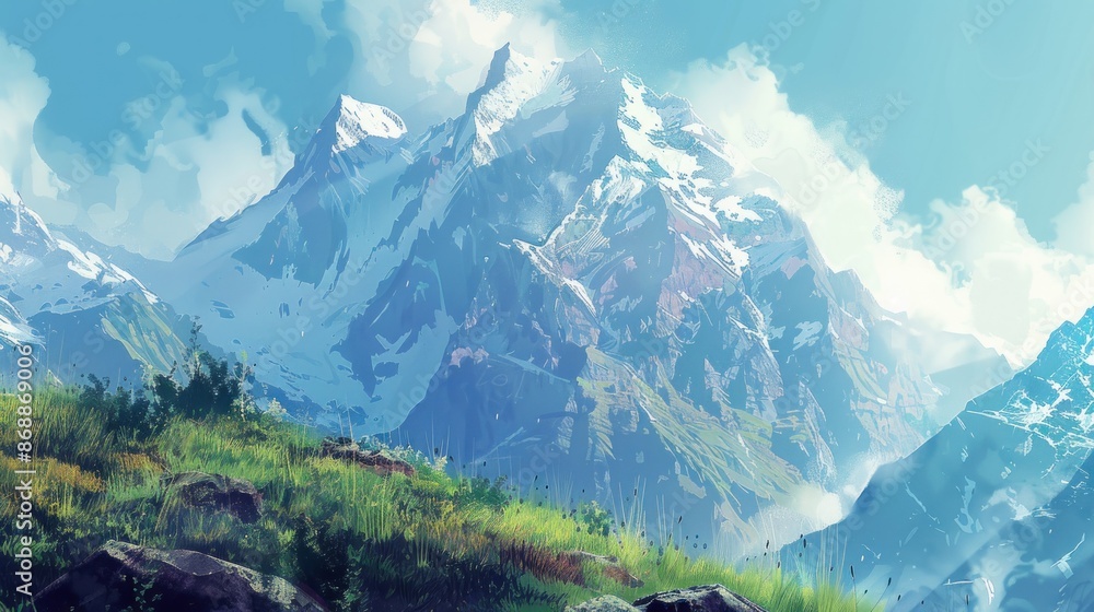 Fototapeta premium Mountain Landscape Painting