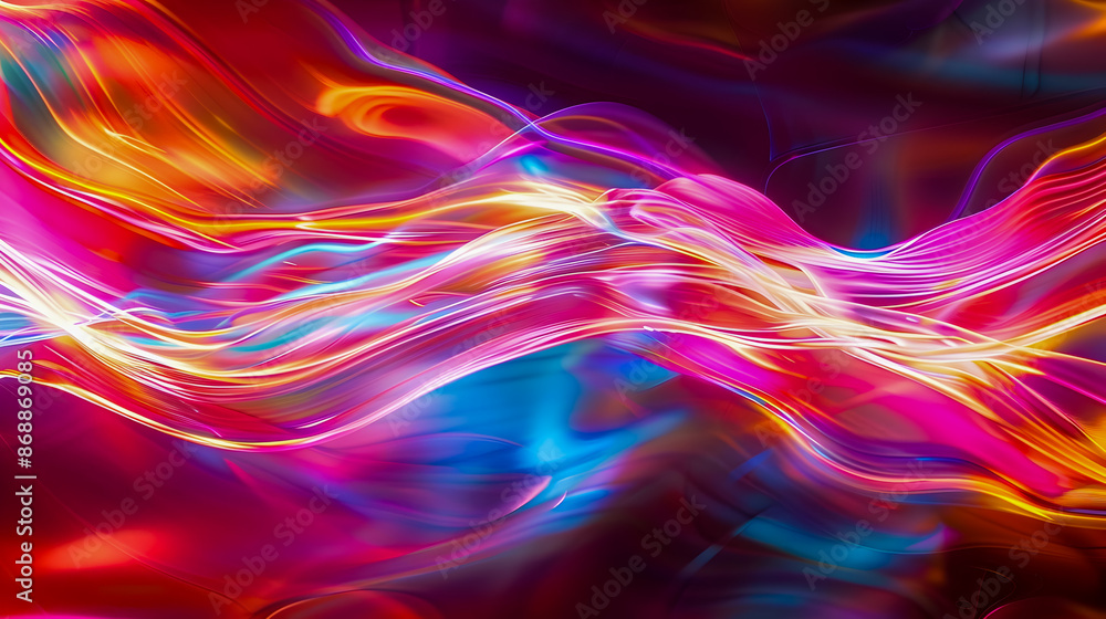 Fototapeta premium Captivating Holographic Neon Wave in Vivid Color Drenched Setting