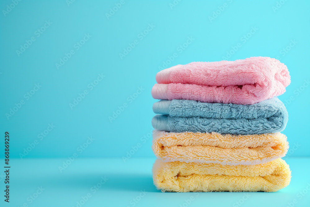 Stack of towels on a table in pastel colors