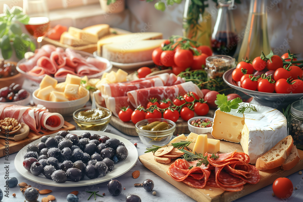 Snacks for a traditional French or Iatly buffet party Snacks for a traditional French or Iatly buffet party