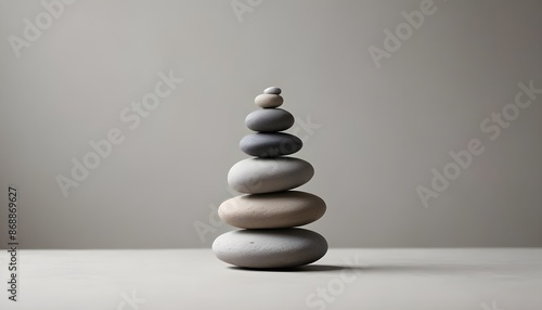 A stack of stone on aesthetic background. Clean and clam. Concept of balance, peacefulness, tranquility, stillness , mindfulness, meditation, spirituality and Zen. 