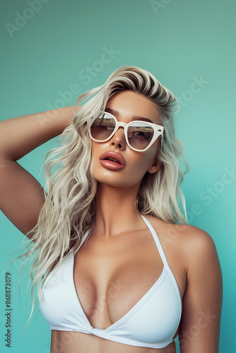 Wallpaper Mural Chic Woman in White Sunglasses and Bikini Against Soft Background Torontodigital.ca