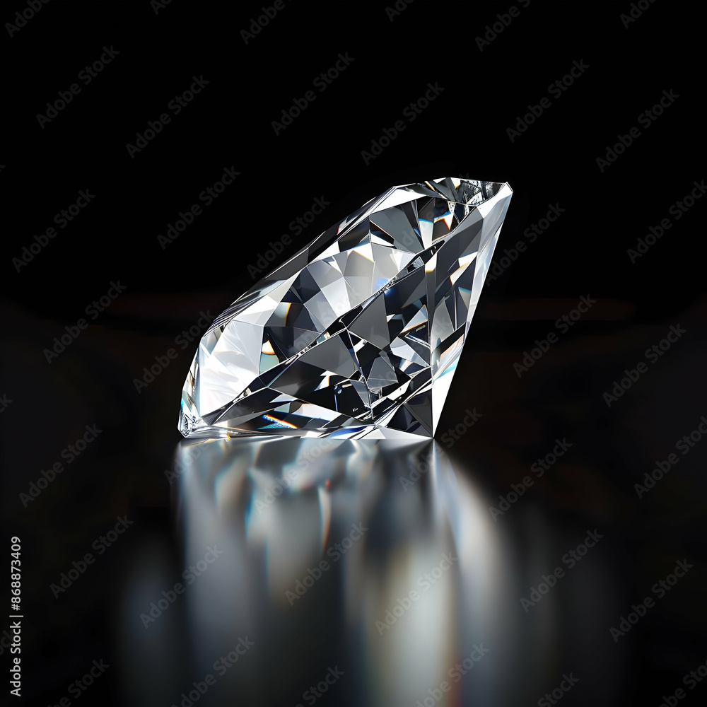 Exquisite close-up of a brilliant diamond on a reflective surface ...
