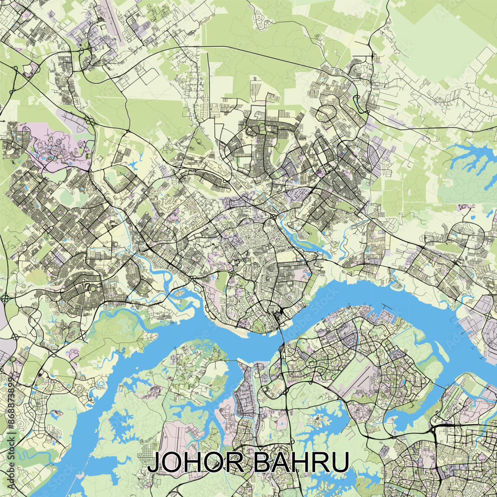 Fototapeta premium Johor Bahru, Malaysia map poster art