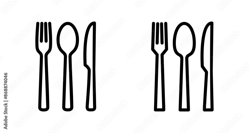 Fork, Spoon, and Knife isolated on white background. Restaurant icon. food icon. Eat. Cutlery icon. Fork, Spoon, and Knife isolated on white background. Restaurant icon. food icon. Eat. Cutlery icon.