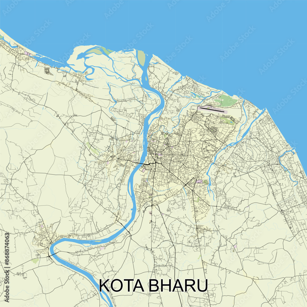 Kota Bharu, Malaysia map poster art
