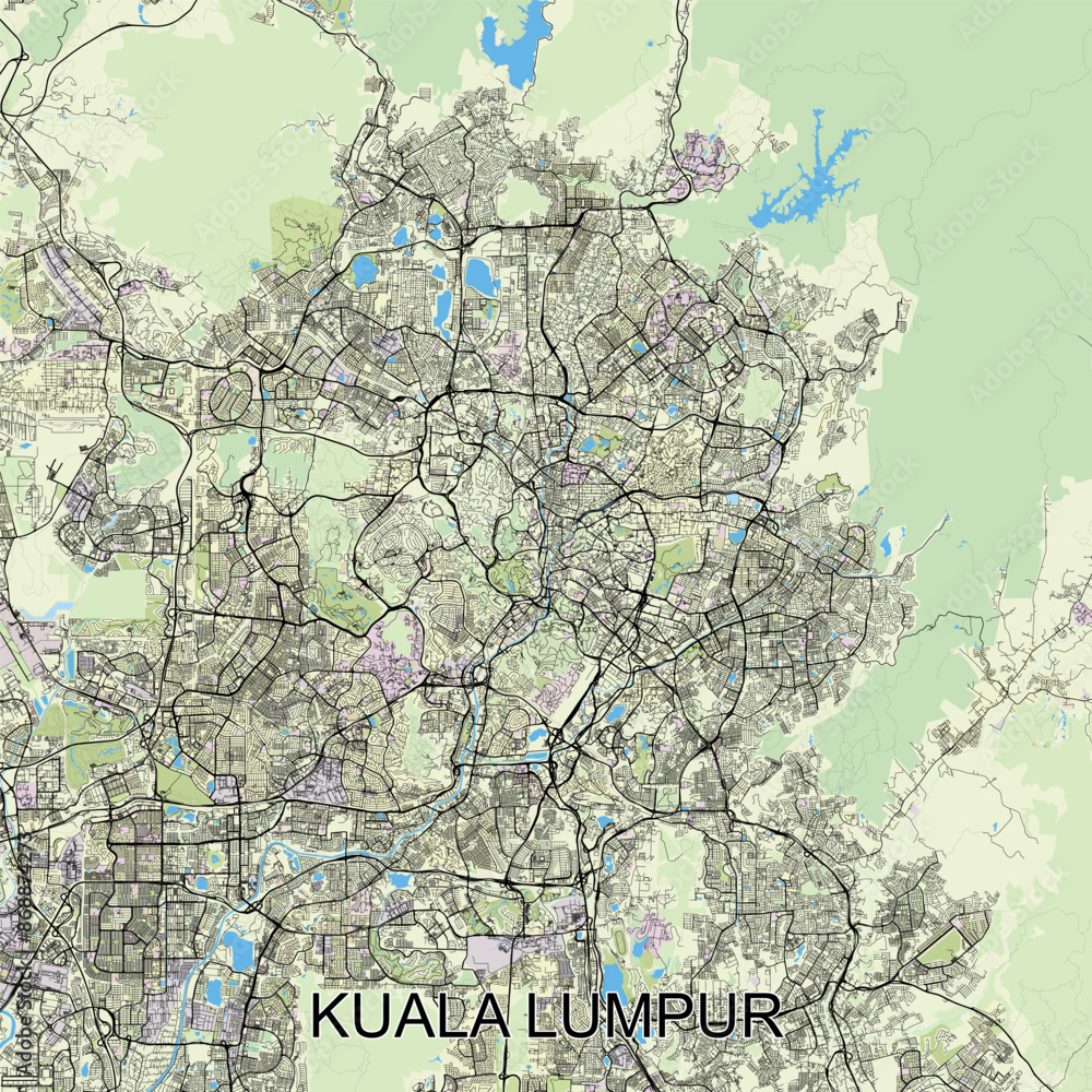 Fototapeta premium Kuala Lumpur, Malaysia map poster art