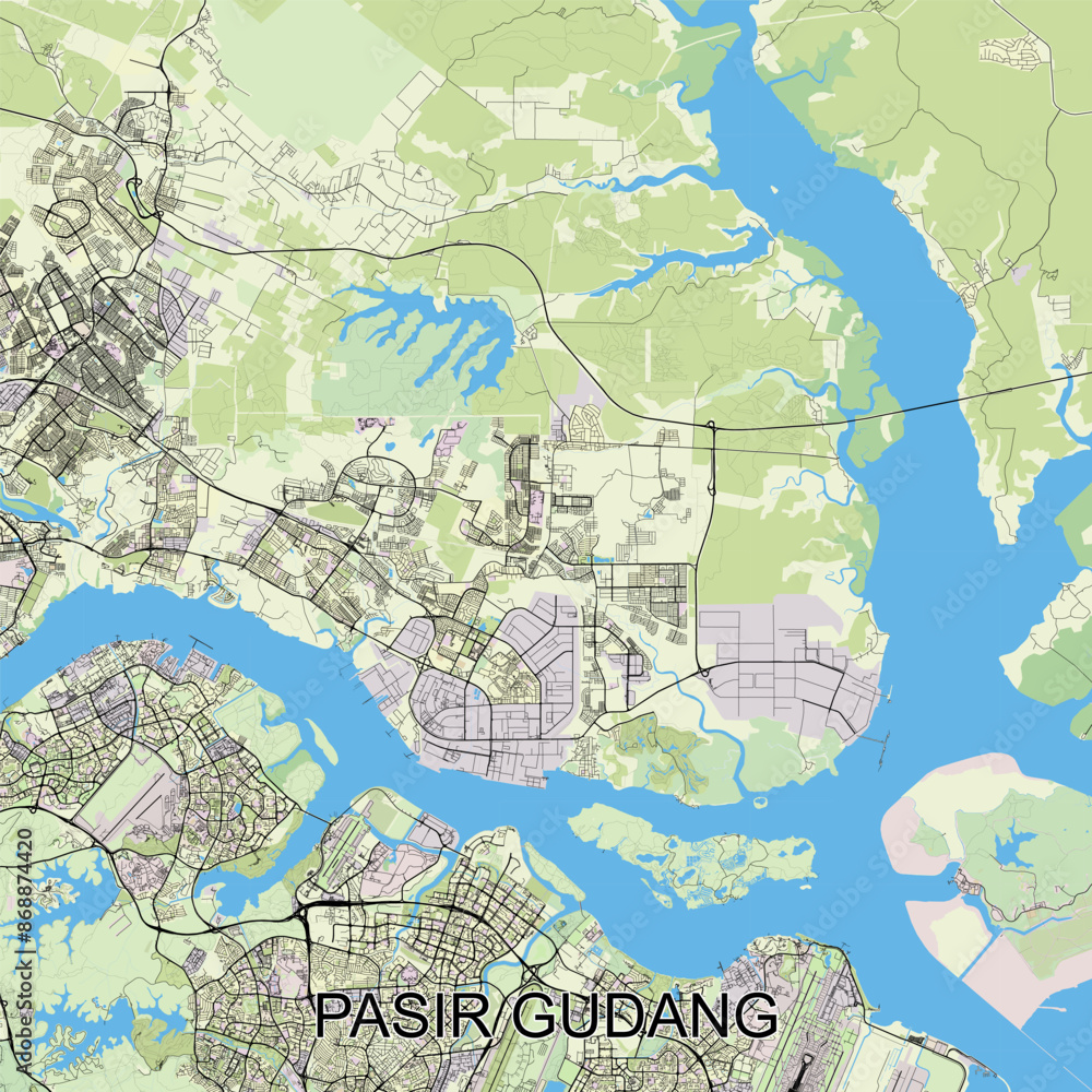 Fototapeta premium Pasir Gudang, Malaysia map poster art