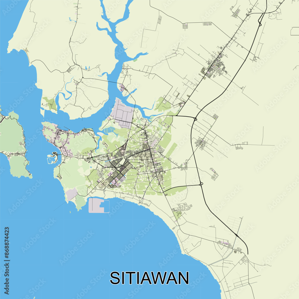 Fototapeta premium Sitiawan, Malaysia map poster art