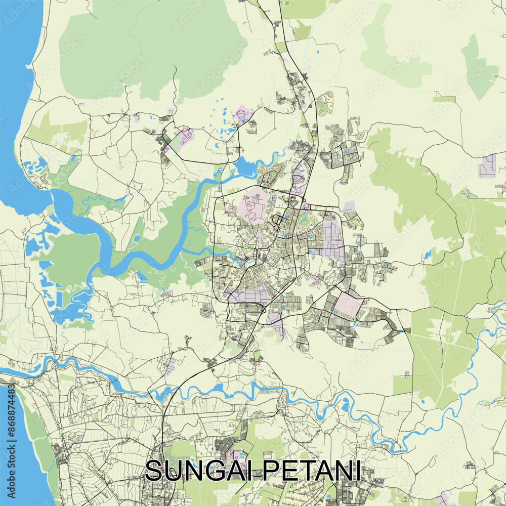 Fototapeta premium Sungai Petani, Malaysia map poster art
