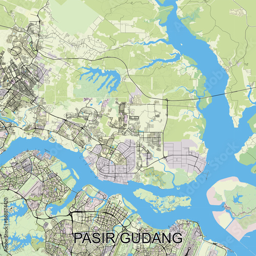 Pasir Gudang, Malaysia map poster art photo