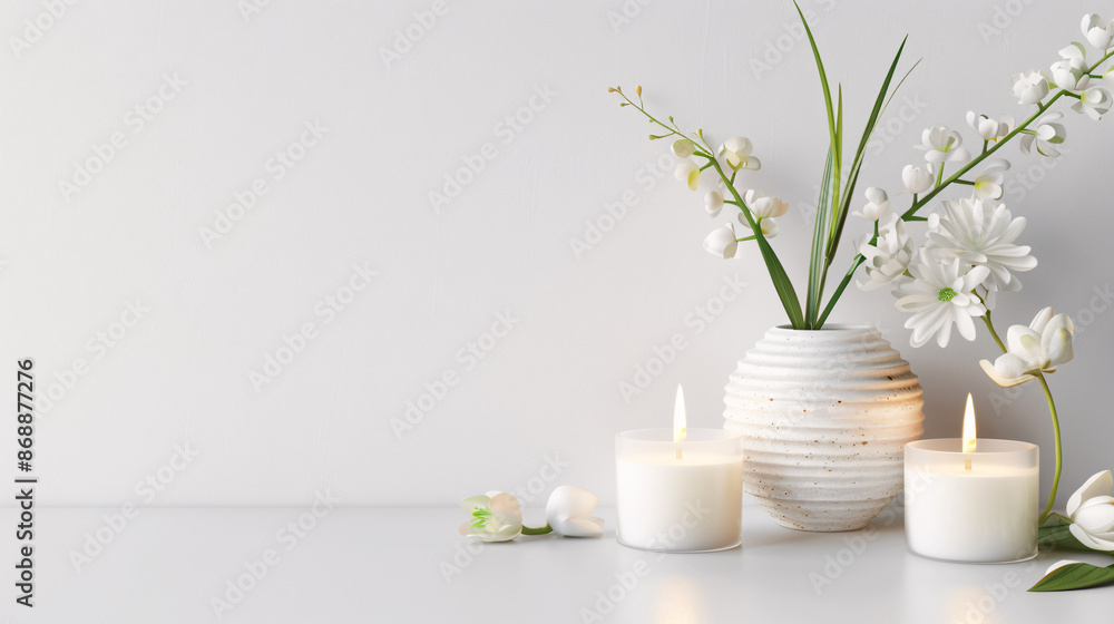 White candle collection on serene background. Minimalist luxury White candle collection on serene background. Minimalist luxury