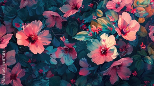 Beautiful wallpapers of colorful flowers painted at oil - Generative Ai © sania