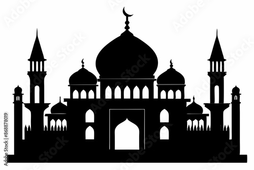 isolated black silhouette of a mosques collection, black silhouette mosque vector illustration