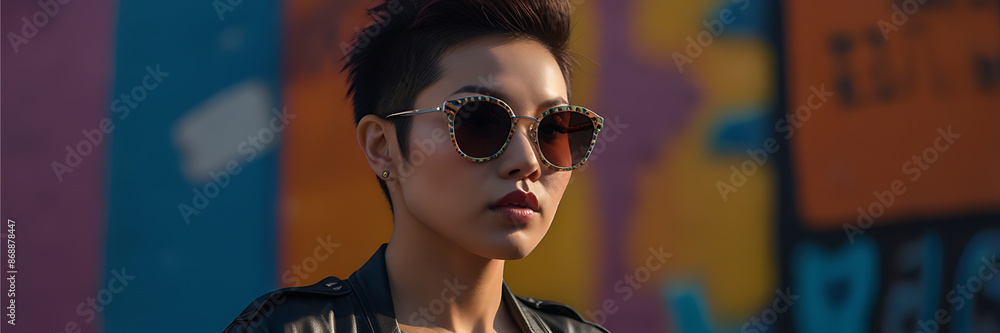 asian woman model fashion big sunglasses punk makeup asian woman model fashion big sunglasses punk makeup