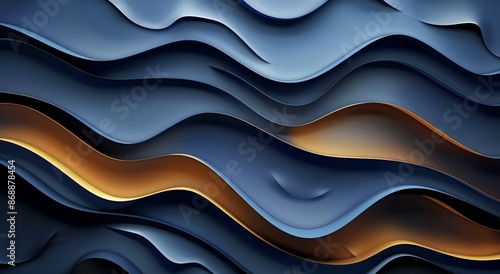 Abstract Blue And Gold Wavy Pattern Background