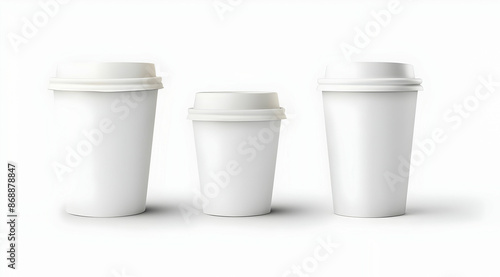 Wallpaper Mural Three different sizes of blank, white takeaway coffee cups with lids, isolated on a white background, perfect for branding and mockup purposes. Torontodigital.ca