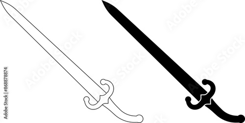 outline silhouette Arab sword icon set