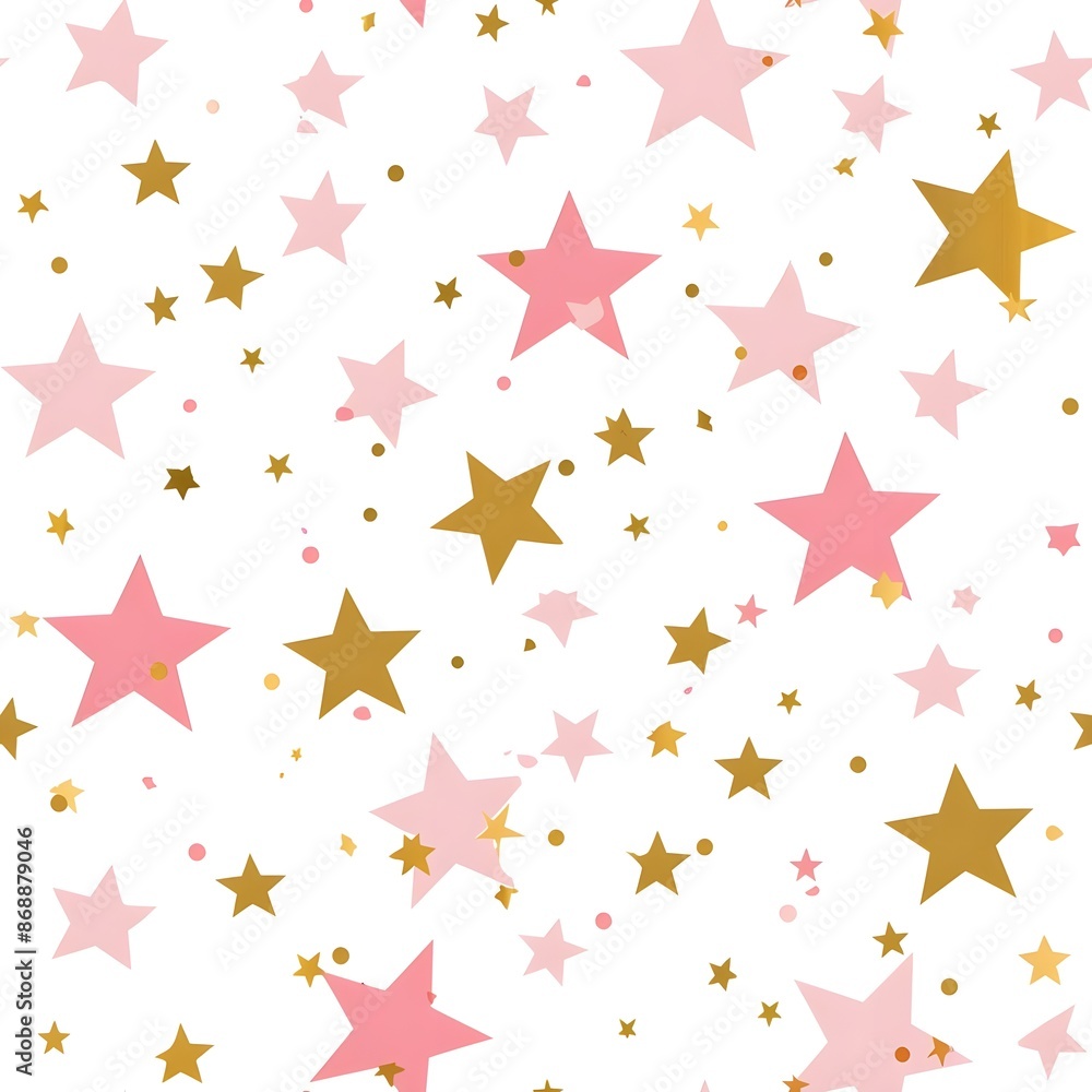 Seamless Pattern: Shining Stars in Pale Pink and Gold on White Background - Cute, Simple Digital Art Seamless Pattern: Shining Stars in Pale Pink and Gold on White Background - Cute, Simple Digital Art