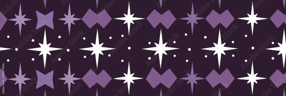 A pattern of white stars and purple geometric shapes on a dark purple background, banner A pattern of white stars and purple geometric shapes on a dark purple background, banner
