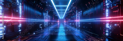 Wallpaper Mural Glowing neon futuristic entrance in dark blue virtual space Torontodigital.ca