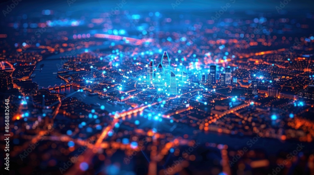 Cityscape with Networked Connections Cityscape with Networked Connections