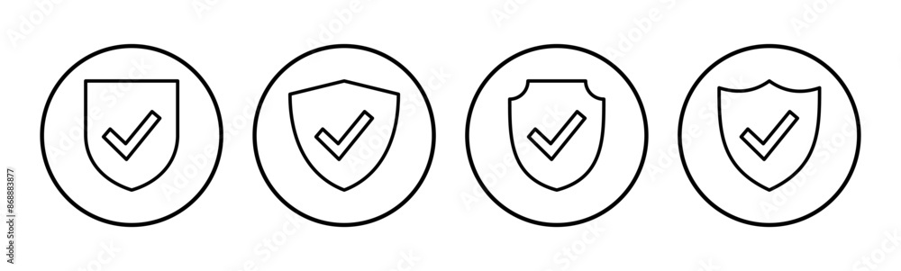 Shield check mark icon set. Protection approve sign. Safe icon vector Shield check mark icon set. Protection approve sign. Safe icon vector