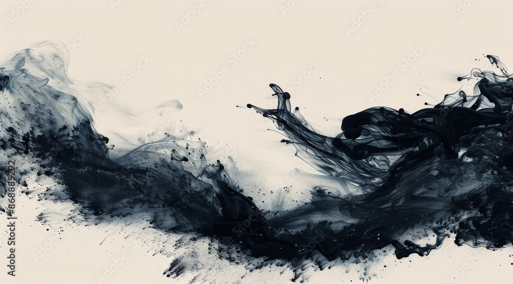 Abstract Black Ink Wave Pattern on White Background Abstract Black Ink Wave Pattern on White Background