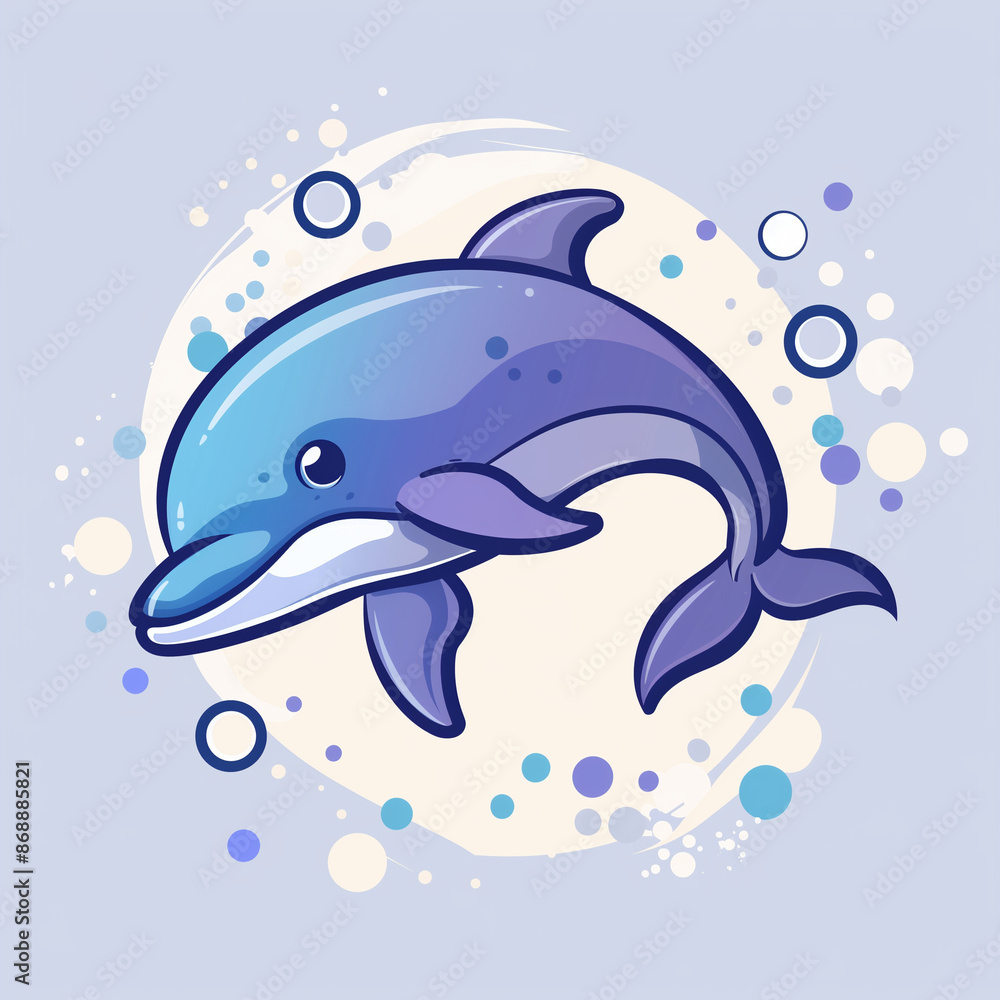 Obraz premium Marine Delight: Joyful Dolphin Cartoon in Vector Illustration