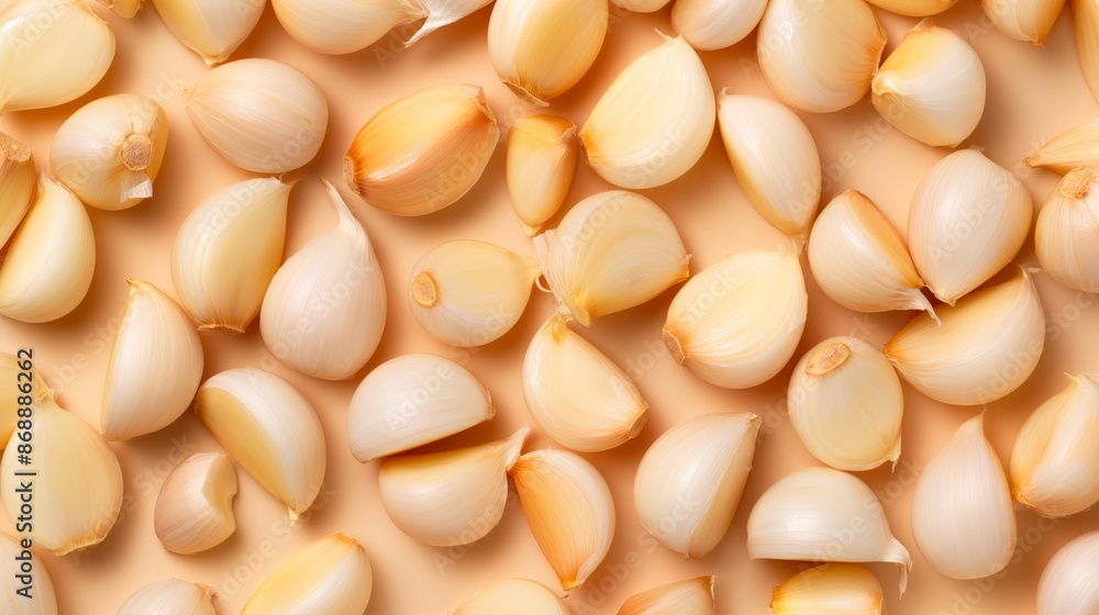 Close up view of fresh garlic cloves on beige background. Close up view of fresh garlic cloves on beige background.