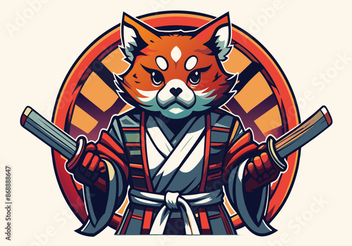 Fox Mascot Holding Two Swords