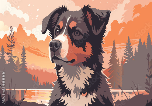 Dog Sitting by Lake
