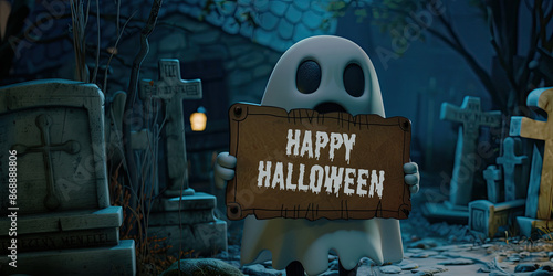 Halloween Ghost Holding a H...