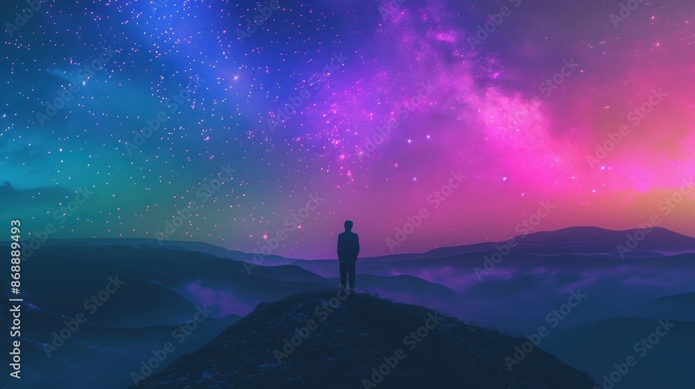Fototapeta premium iconic scientist dawn view signifying brilliance scifi tone Analogous Color Scheme
