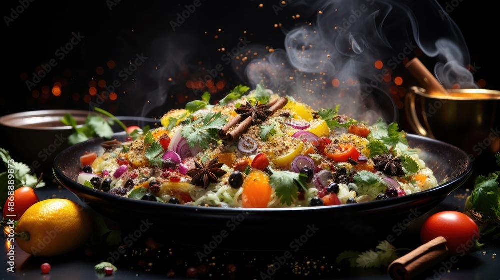 a pan of food with a smoker full of vegetables. a pan of food with a smoker full of vegetables.