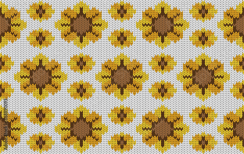 Knitted pattern seamless fabric sunflower on white. traditional knitted pattern vector ethnic style. Designed for background ,wallpaper ,carpet ,clothing ,knitted pattern ,fabric ,pixel art ,textile