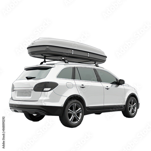 Expandable Car Roof Cargo Box Background Durable Hard. Shell Aerodynamic Design Secure Lock System Spacious Storage Capacity.. Isolated on a Transparent Background. Cutout PNG. photo