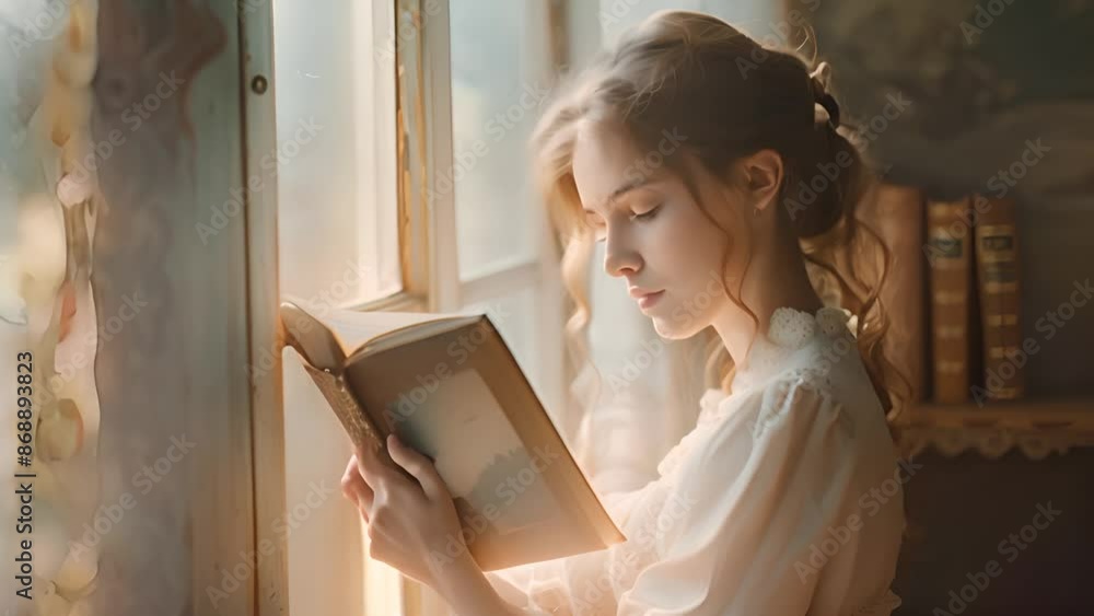 Woman Reading by Sunlit Window with Ai generated.
Woman Reading by Sunlit Window with Ai generated.