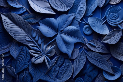 Wallpaper Mural Soft Dreamscapes Unique Framing of Colored Paper Leaves in a Blue Background.jpeg Torontodigital.ca