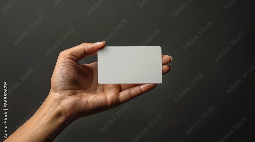 Blank credit card mockup in hand on clean background, shopping in store, transaction at terminal, secure payment, financial services advertising Blank credit card mockup in hand on clean background, shopping in store, transaction at terminal, secure payment, financial services advertising