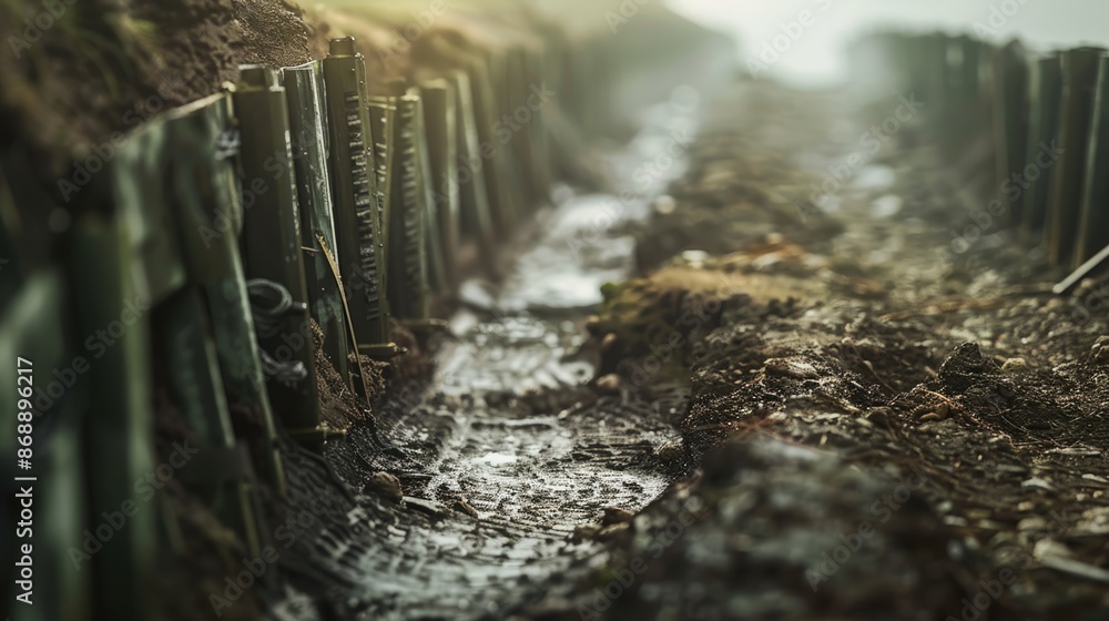 Trenches with blurred background Trenches with blurred background