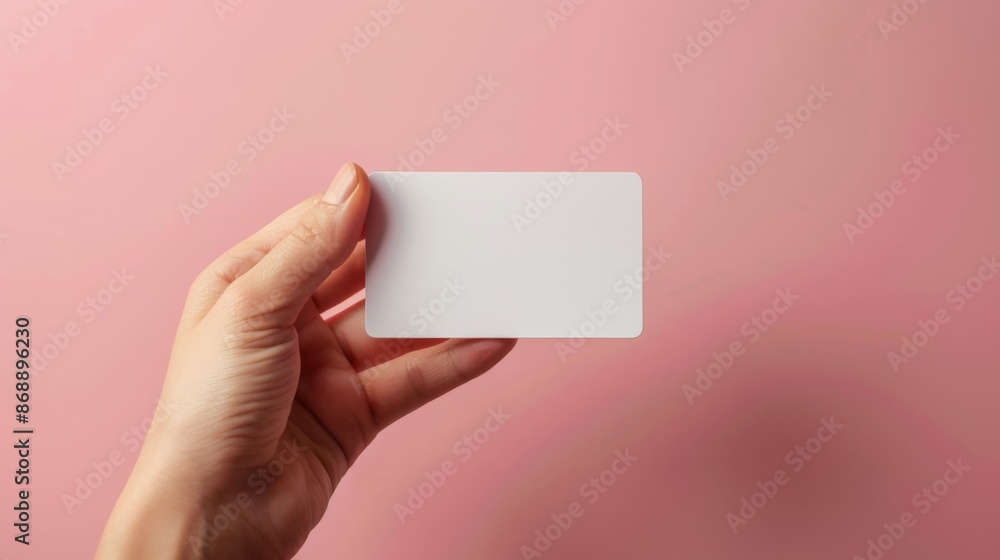 Blank credit card mockup in hand on clean background, shopping in store, transaction at terminal, secure payment, financial services advertising Blank credit card mockup in hand on clean background, shopping in store, transaction at terminal, secure payment, financial services advertising
