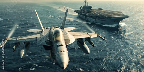 Fighter Jet Taking Off From Aircraft Carrier photo