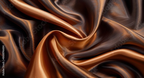 Close Up of Brown And Gold Silk Fabric Draped and Folded