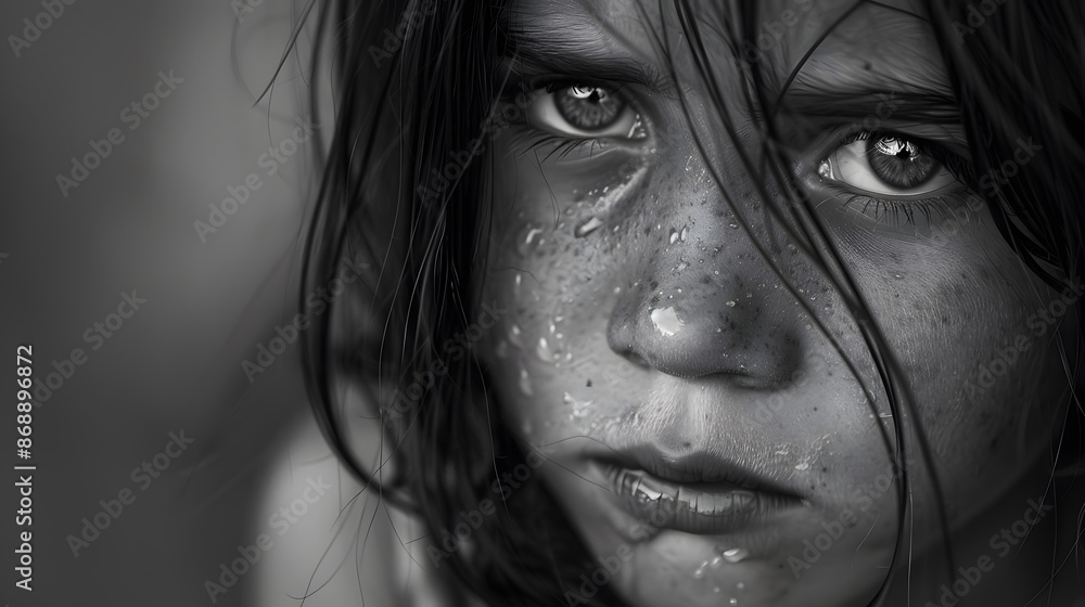 Closeup of a young girl with tears rolling down her cheek. Closeup of a young girl with tears rolling down her cheek.