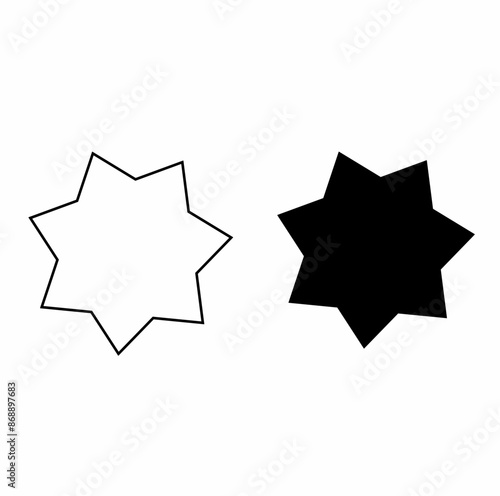 vector icon outline 7 point star. two black and white Cliparts on a white background
