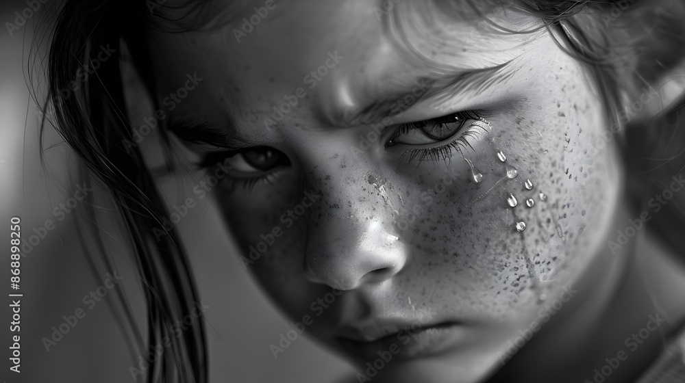 Closeup of a young girl with tears rolling down her cheek. Closeup of a young girl with tears rolling down her cheek.