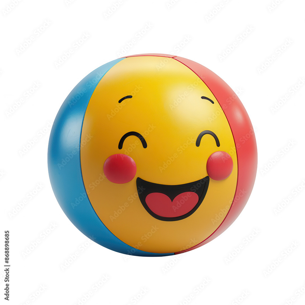 Beach ball bouncing with a playful expression, 3D clay style. Beach ball bouncing with a playful expression, 3D clay style.